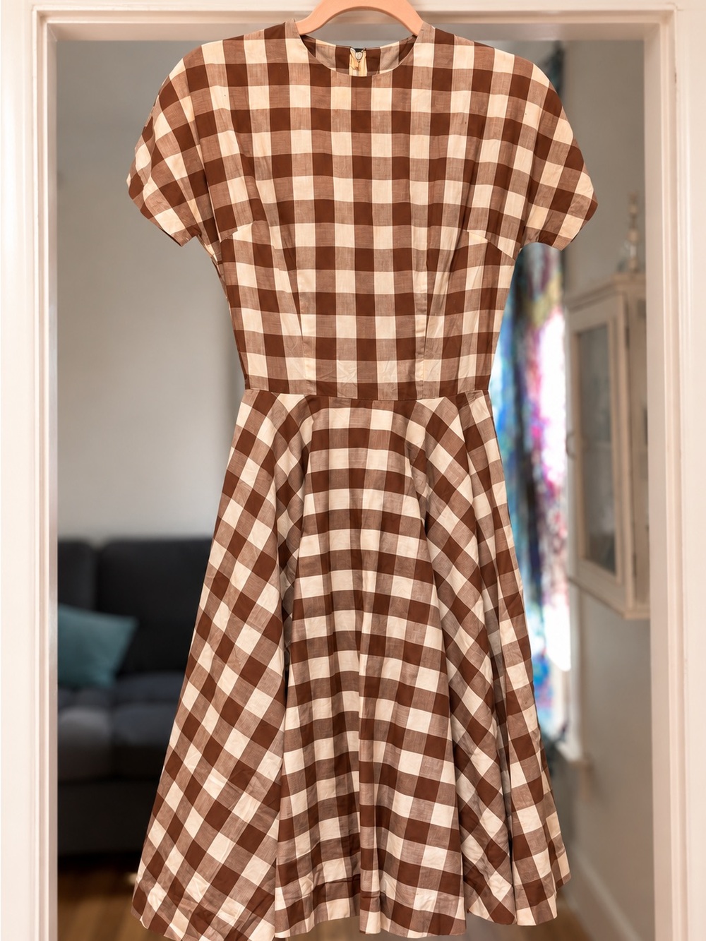 Vintage 1950’s Brown & Ivory Gingham Fit&Flare Dress | Restoration project